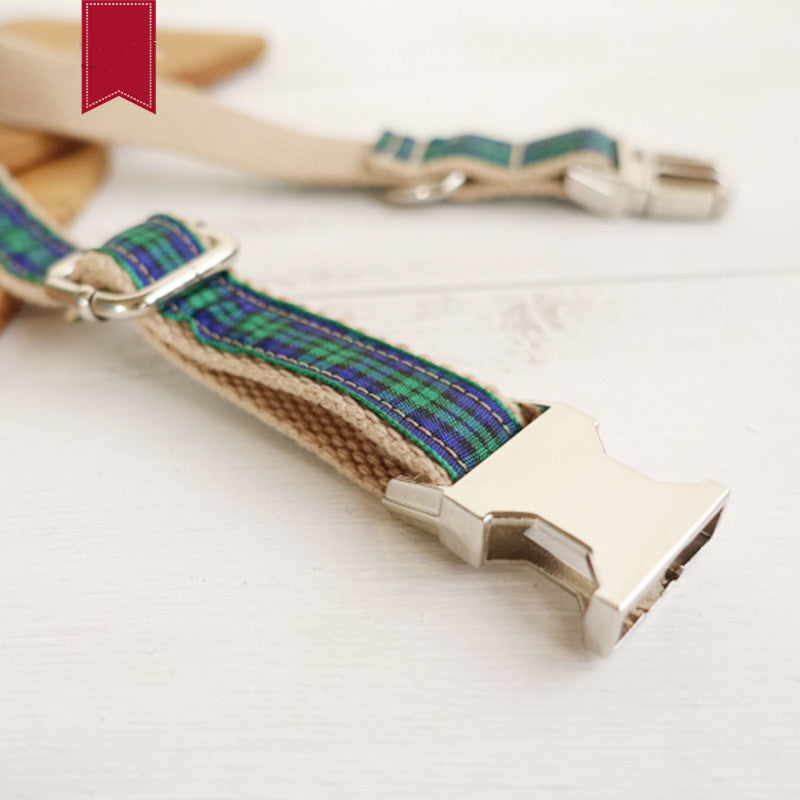 Metal Collar Plaid Dog Collar