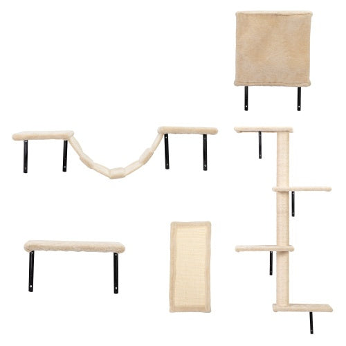 5 Pieces Of Multi-storey Wall-mounted Indoor Cat Tree Furniture With Scratch Board