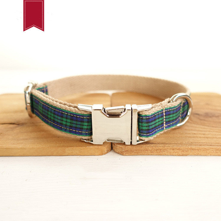 Metal Collar Plaid Dog Collar